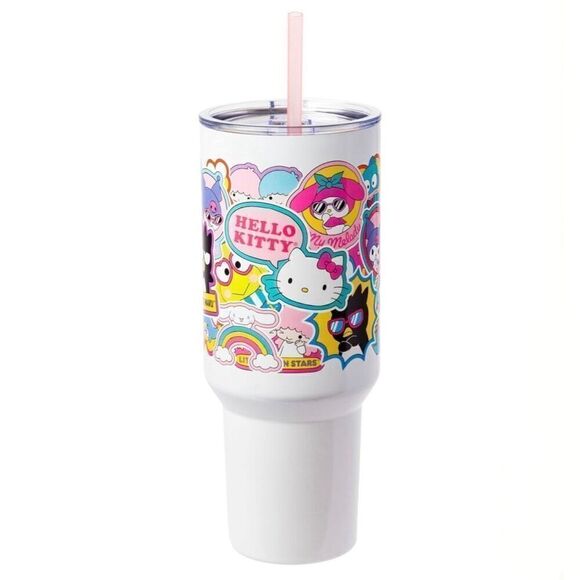 Hello Kitty Sanrio 40oz Tumbler w/ Handle & Straw Sticker Collage Design - Picture 6 of 15